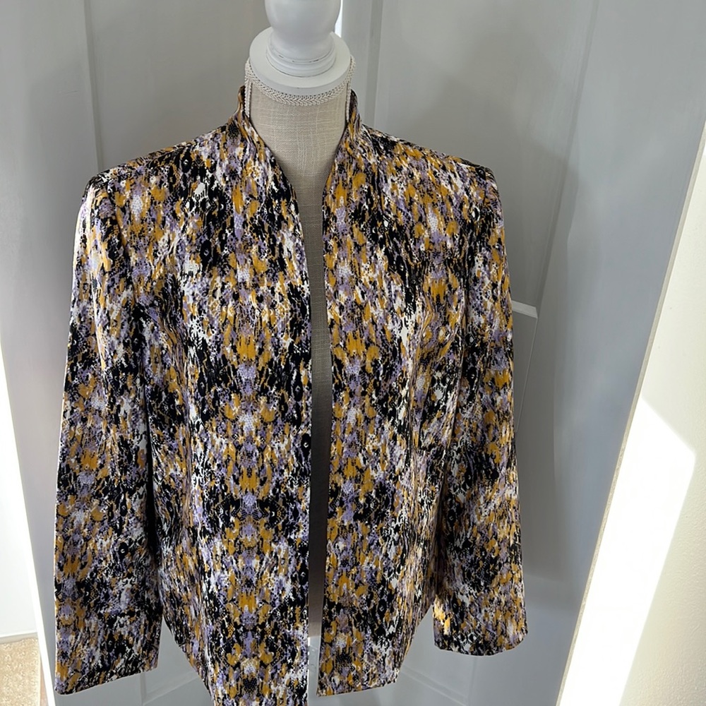 Kasper Multicolor Patterned Open Front Blazer - Gold, Black, Purple